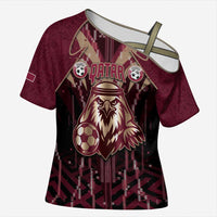 Custom Qatar Football Cross Shoulder Shirt Glitch Style Falcon With Arabic Patterns