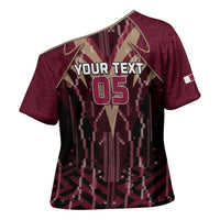 Custom Qatar Football Cross Shoulder Shirt Glitch Style Falcon With Arabic Patterns