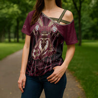 Custom Qatar Football Cross Shoulder Shirt Glitch Style Falcon With Arabic Patterns