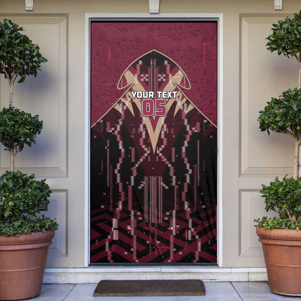 Custom Qatar Football Door Cover Glitch Style Falcon With Arabic Patterns