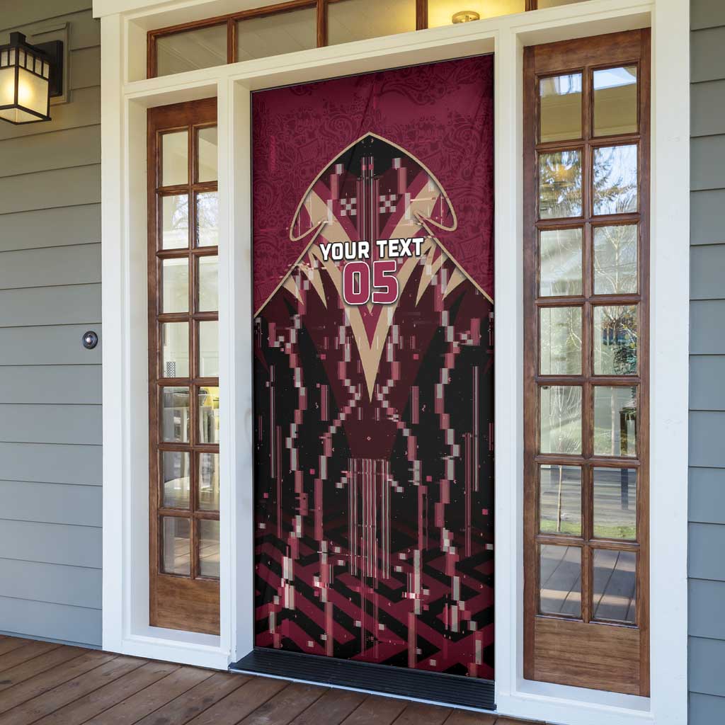 Custom Qatar Football Door Cover Glitch Style Falcon With Arabic Patterns
