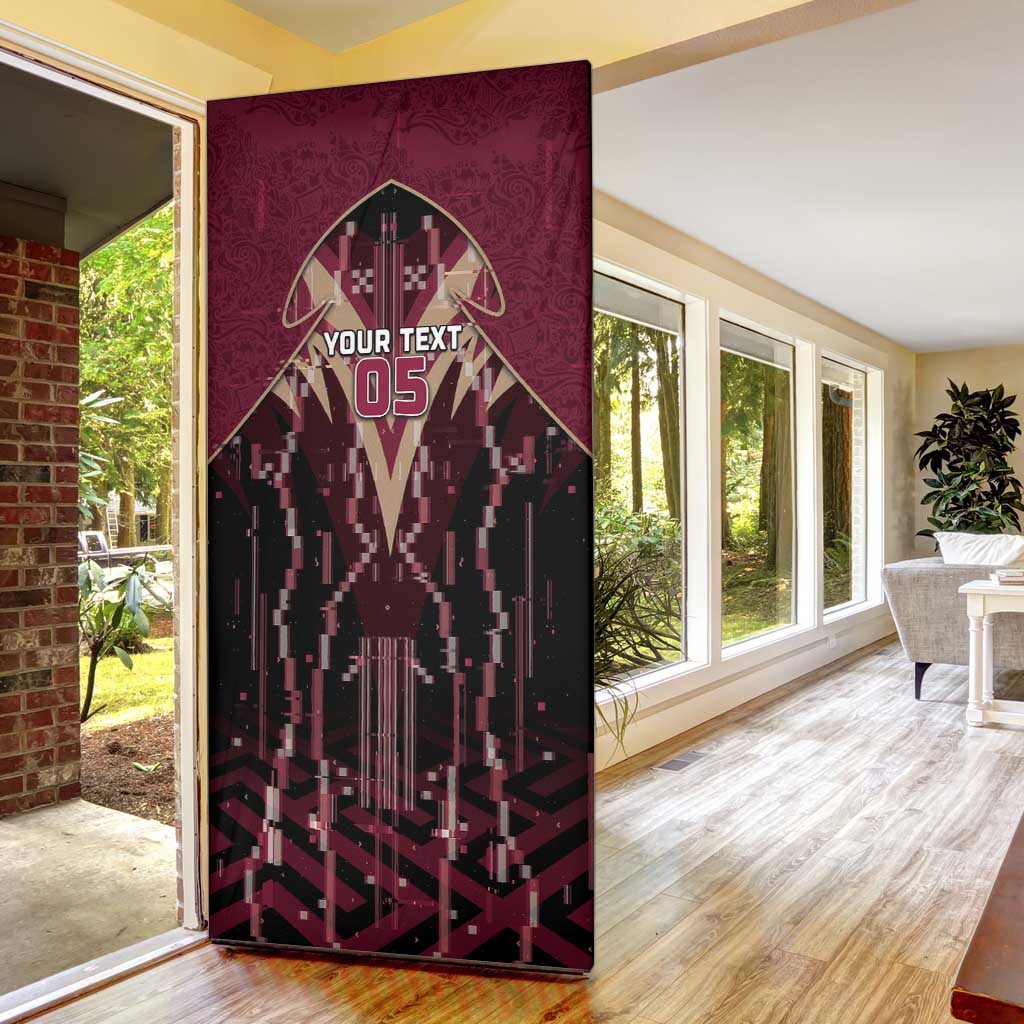 Custom Qatar Football Door Cover Glitch Style Falcon With Arabic Patterns