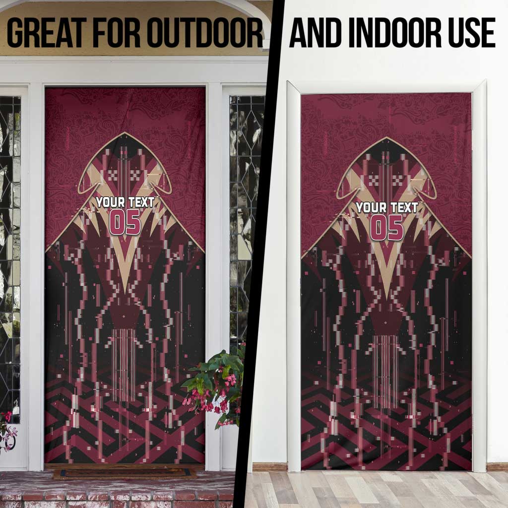 Custom Qatar Football Door Cover Glitch Style Falcon With Arabic Patterns