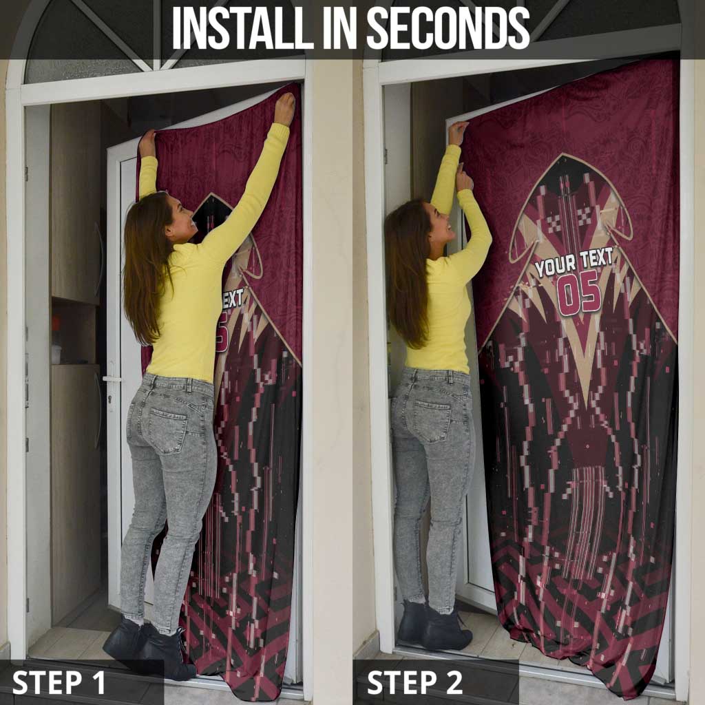 Custom Qatar Football Door Cover Glitch Style Falcon With Arabic Patterns