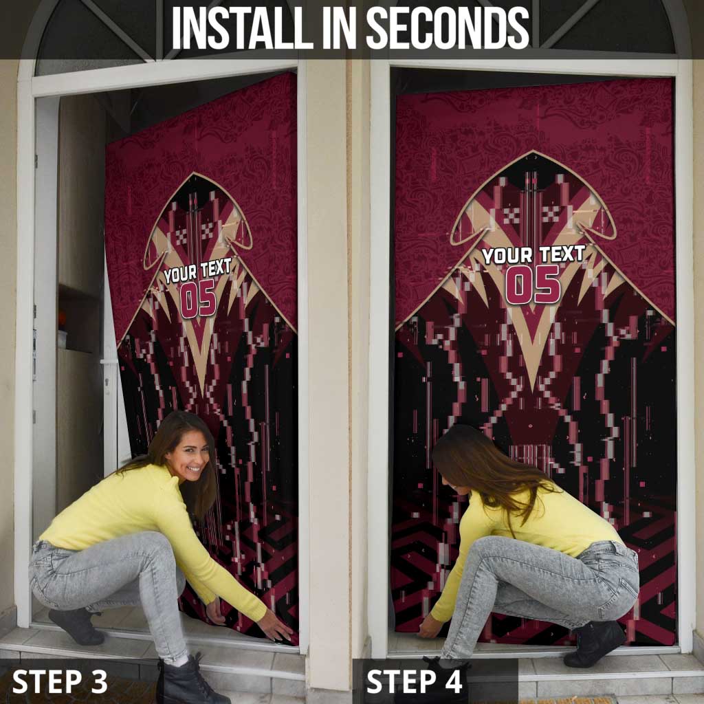 Custom Qatar Football Door Cover Glitch Style Falcon With Arabic Patterns
