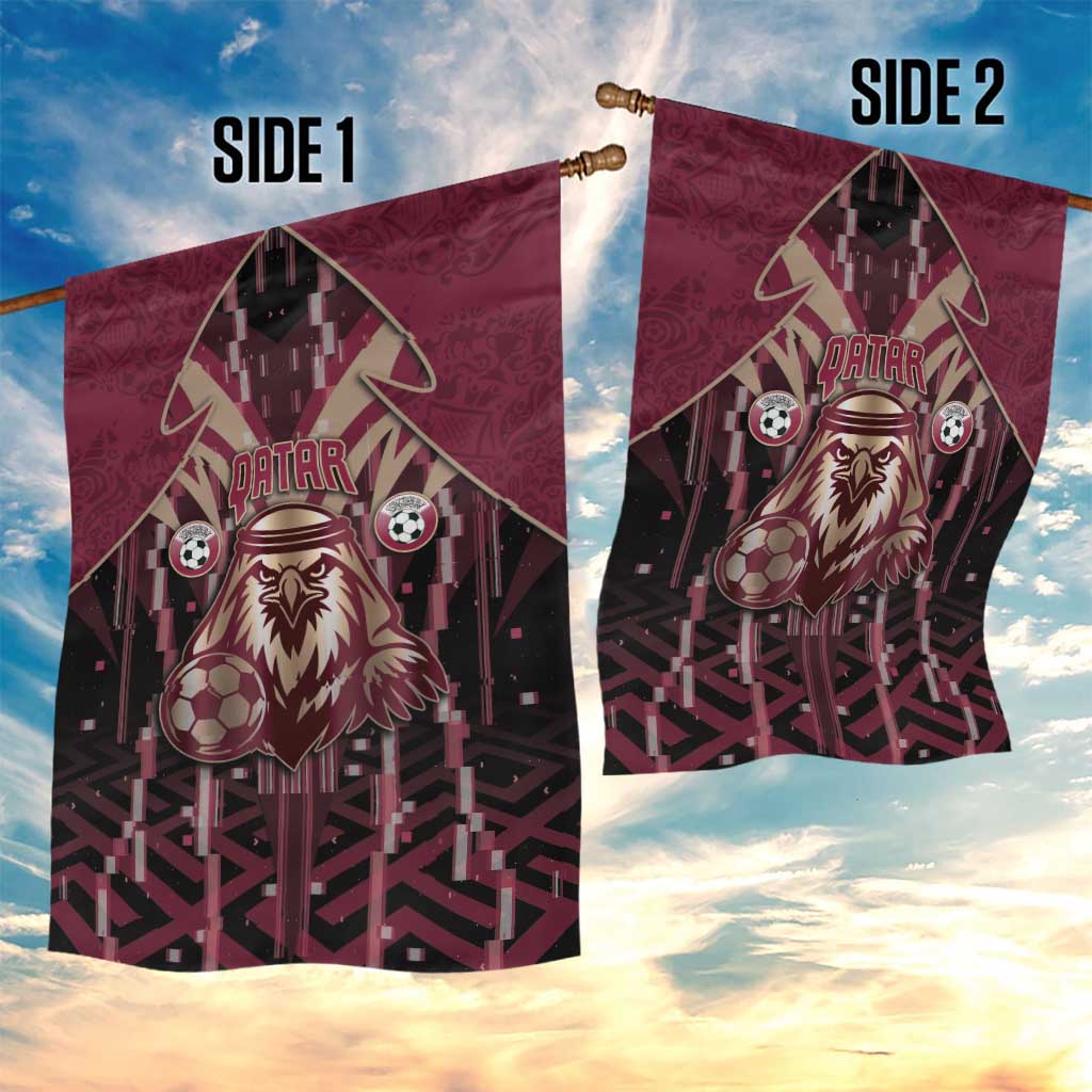 Qatar Football Garden Flag Glitch Style Falcon With Arabic Patterns