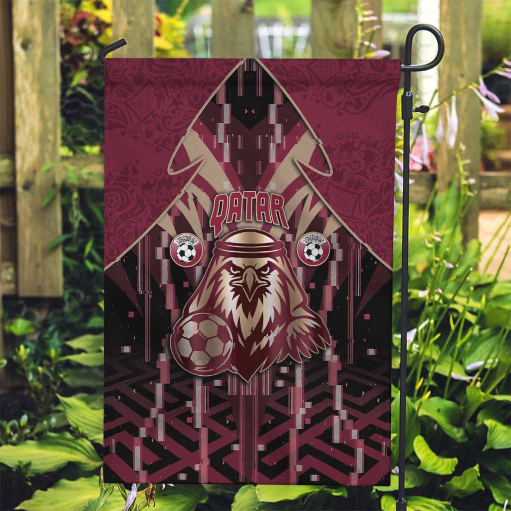 Qatar Football Garden Flag Glitch Style Falcon With Arabic Patterns