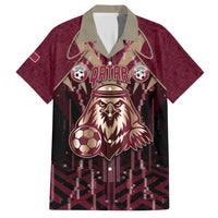 Custom Qatar Football Hawaiian Shirt Glitch Style Falcon With Arabic Patterns