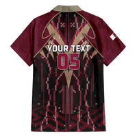 Custom Qatar Football Hawaiian Shirt Glitch Style Falcon With Arabic Patterns