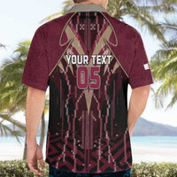 Custom Qatar Football Hawaiian Shirt Glitch Style Falcon With Arabic Patterns