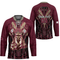 Custom Qatar Football Hockey Jersey Glitch Style Falcon With Arabic Patterns