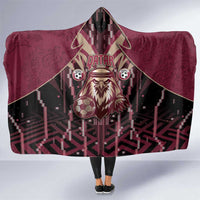 Qatar Football Hooded Blanket Glitch Style Falcon With Arabic Patterns