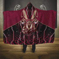 Qatar Football Hooded Blanket Glitch Style Falcon With Arabic Patterns
