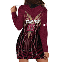 Custom Qatar Football Hoodie Dress Glitch Style Falcon With Arabic Patterns