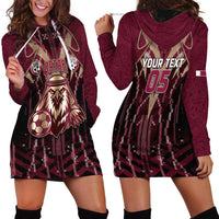 Custom Qatar Football Hoodie Dress Glitch Style Falcon With Arabic Patterns