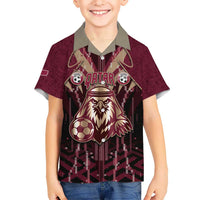 Custom Qatar Football Kid Hawaiian Shirt Glitch Style Falcon With Arabic Patterns