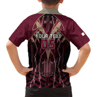 Custom Qatar Football Kid Hawaiian Shirt Glitch Style Falcon With Arabic Patterns