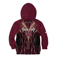 Custom Qatar Football Kid Hoodie Glitch Style Falcon With Arabic Patterns