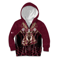 Custom Qatar Football Kid Hoodie Glitch Style Falcon With Arabic Patterns