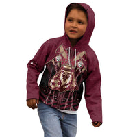 Custom Qatar Football Kid Hoodie Glitch Style Falcon With Arabic Patterns