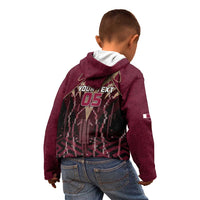 Custom Qatar Football Kid Hoodie Glitch Style Falcon With Arabic Patterns