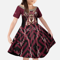 Custom Qatar Football Kid Short Sleeve Dress Glitch Style Falcon With Arabic Patterns