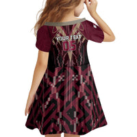 Custom Qatar Football Kid Short Sleeve Dress Glitch Style Falcon With Arabic Patterns