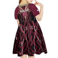 Custom Qatar Football Kid Short Sleeve Dress Glitch Style Falcon With Arabic Patterns