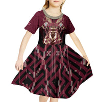 Custom Qatar Football Kid Short Sleeve Dress Glitch Style Falcon With Arabic Patterns
