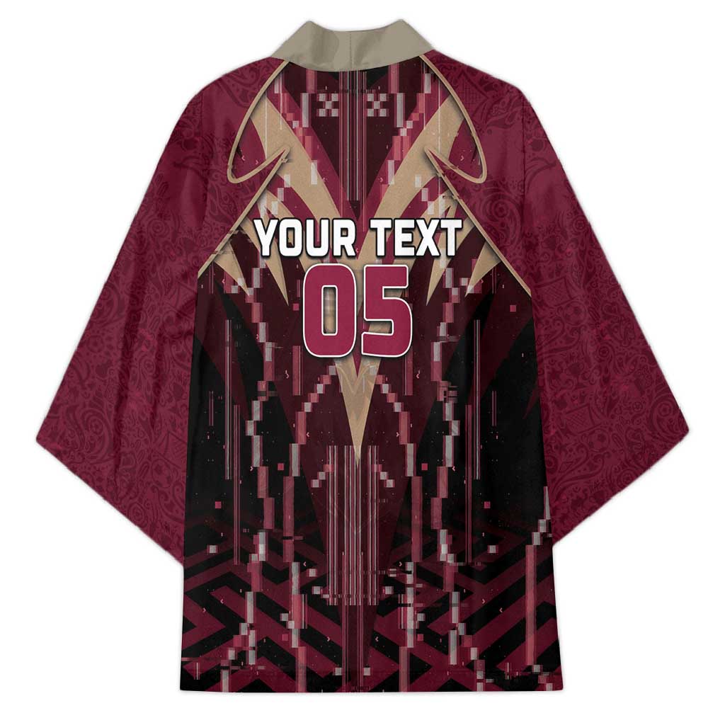 Custom Qatar Football Kimono Glitch Style Falcon With Arabic Patterns