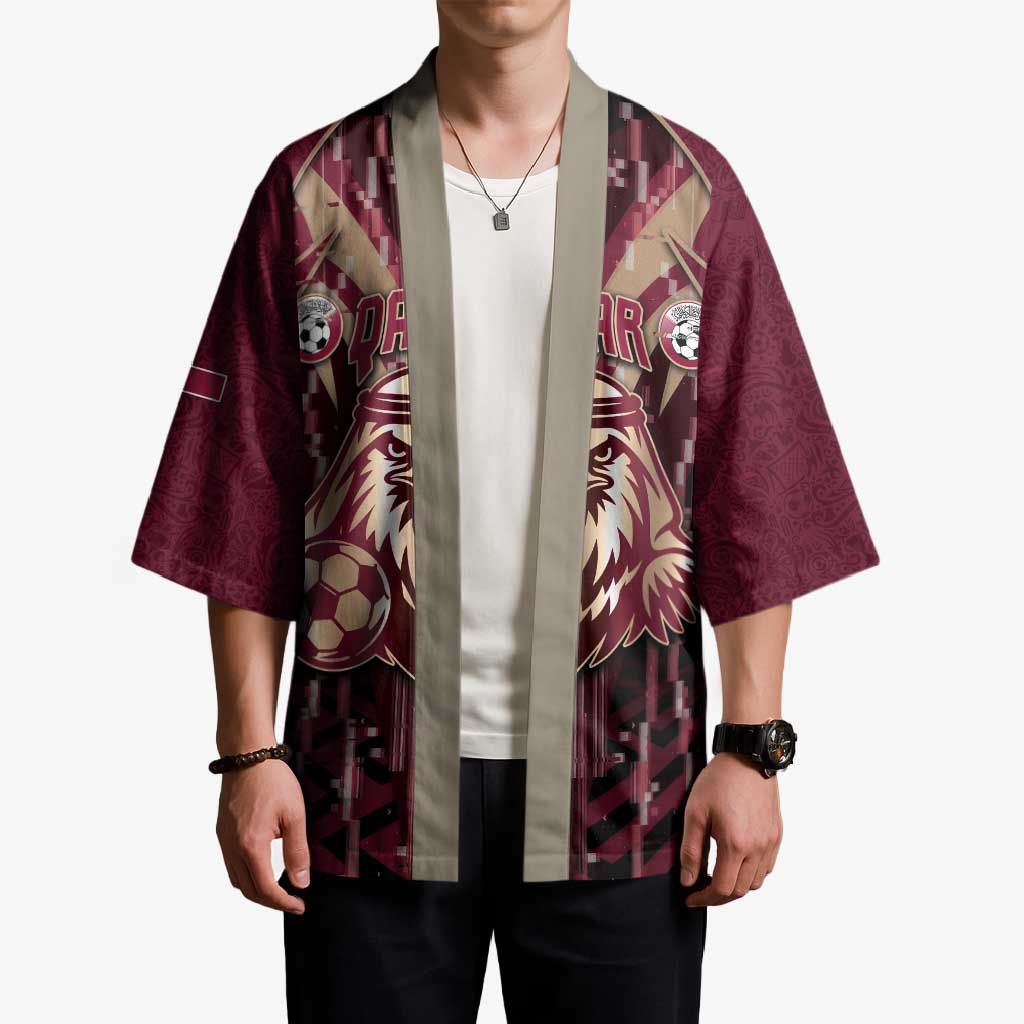 Custom Qatar Football Kimono Glitch Style Falcon With Arabic Patterns