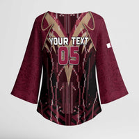 Custom Qatar Football Kimono Sleeve Blouse Glitch Style Falcon With Arabic Patterns