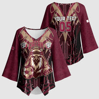 Custom Qatar Football Kimono Sleeve Blouse Glitch Style Falcon With Arabic Patterns