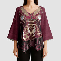 Custom Qatar Football Kimono Sleeve Blouse Glitch Style Falcon With Arabic Patterns