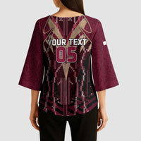 Custom Qatar Football Kimono Sleeve Blouse Glitch Style Falcon With Arabic Patterns