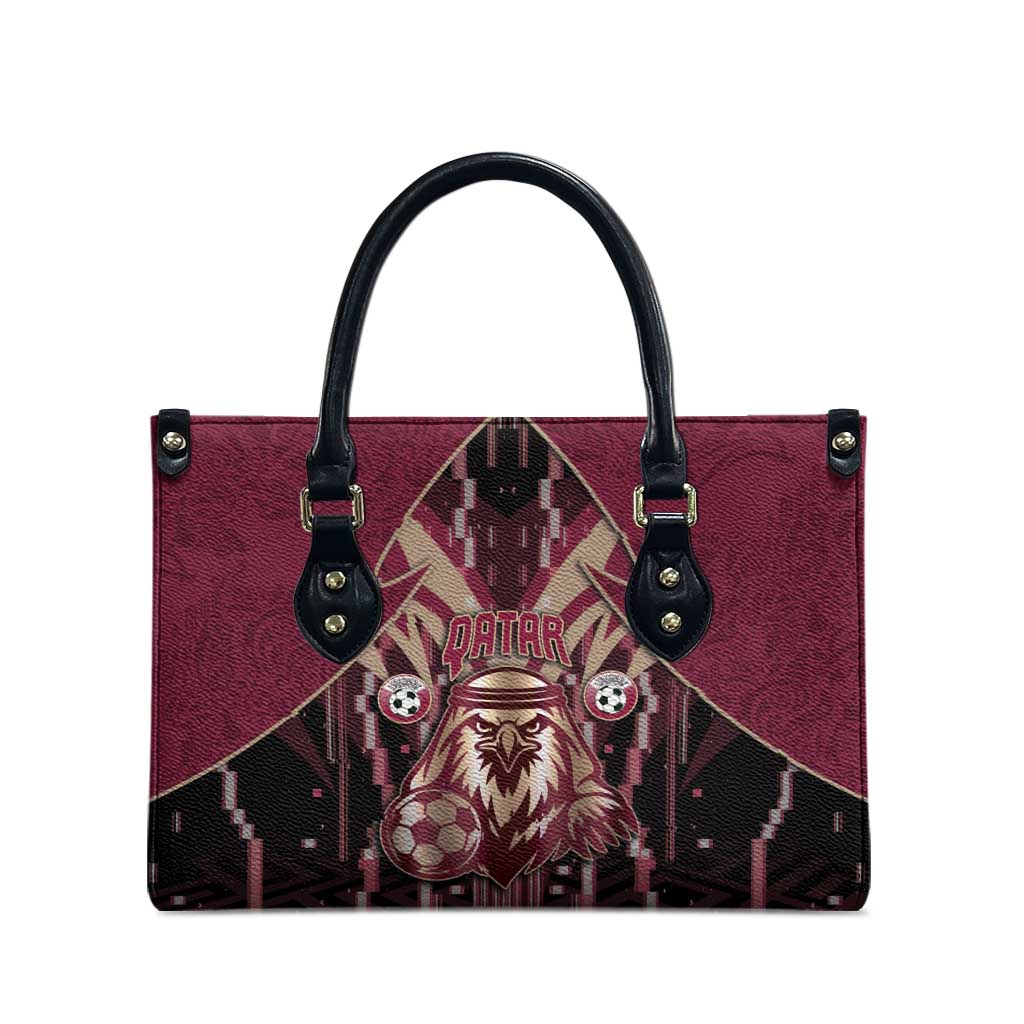 Qatar Football Leather Bag Glitch Style Falcon With Arabic Patterns