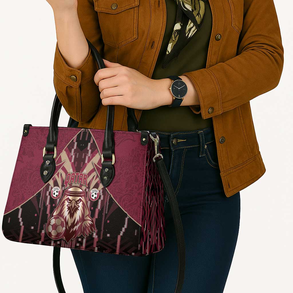 Qatar Football Leather Bag Glitch Style Falcon With Arabic Patterns