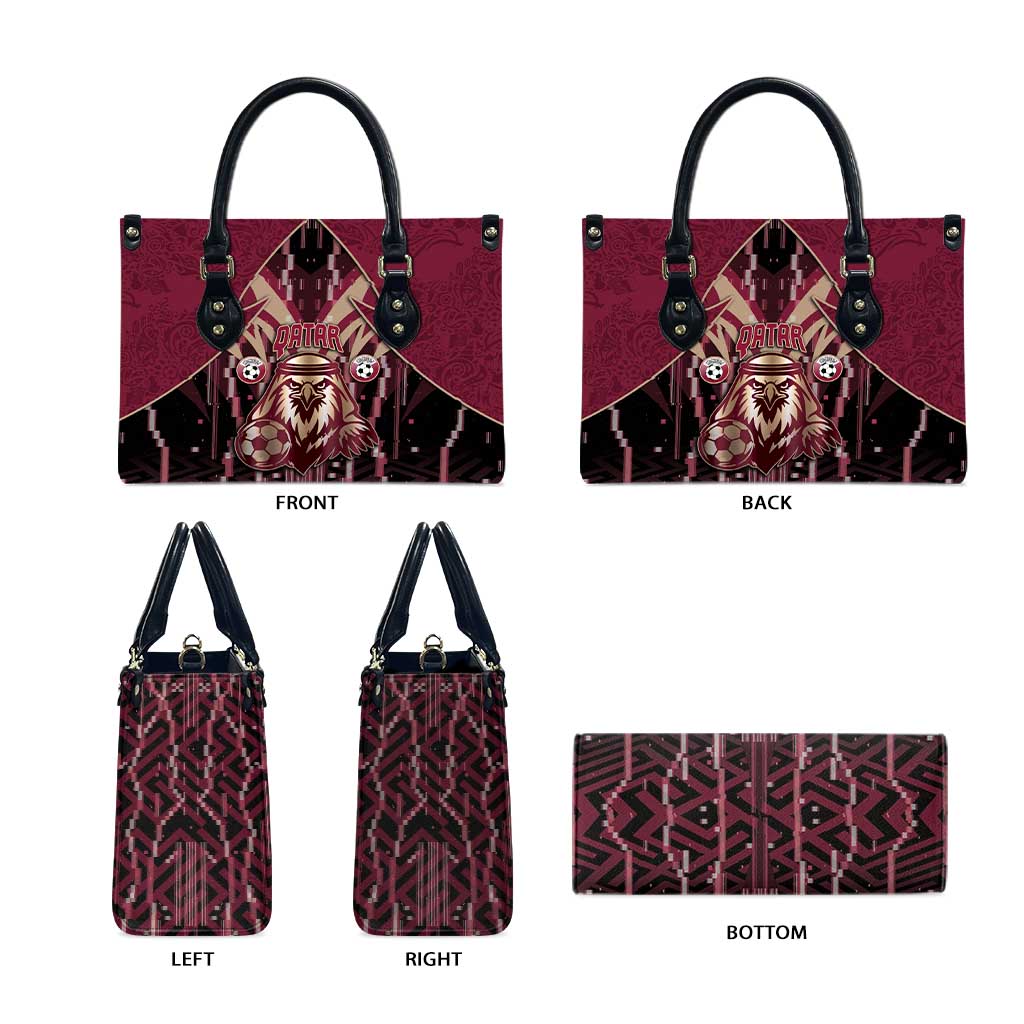 Qatar Football Leather Bag Glitch Style Falcon With Arabic Patterns
