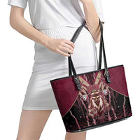 Qatar Football Leather Tote Bag Glitch Style Falcon With Arabic Patterns