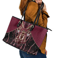 Qatar Football Leather Tote Bag Glitch Style Falcon With Arabic Patterns