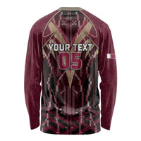Custom Qatar Football Long Sleeve Shirt Glitch Style Falcon With Arabic Patterns