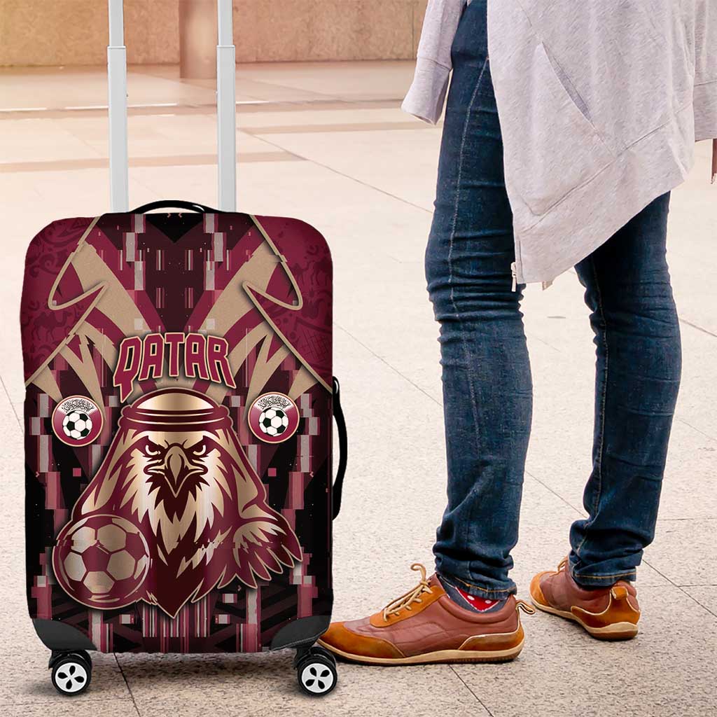 Qatar Football Luggage Cover Glitch Style Falcon With Arabic Patterns