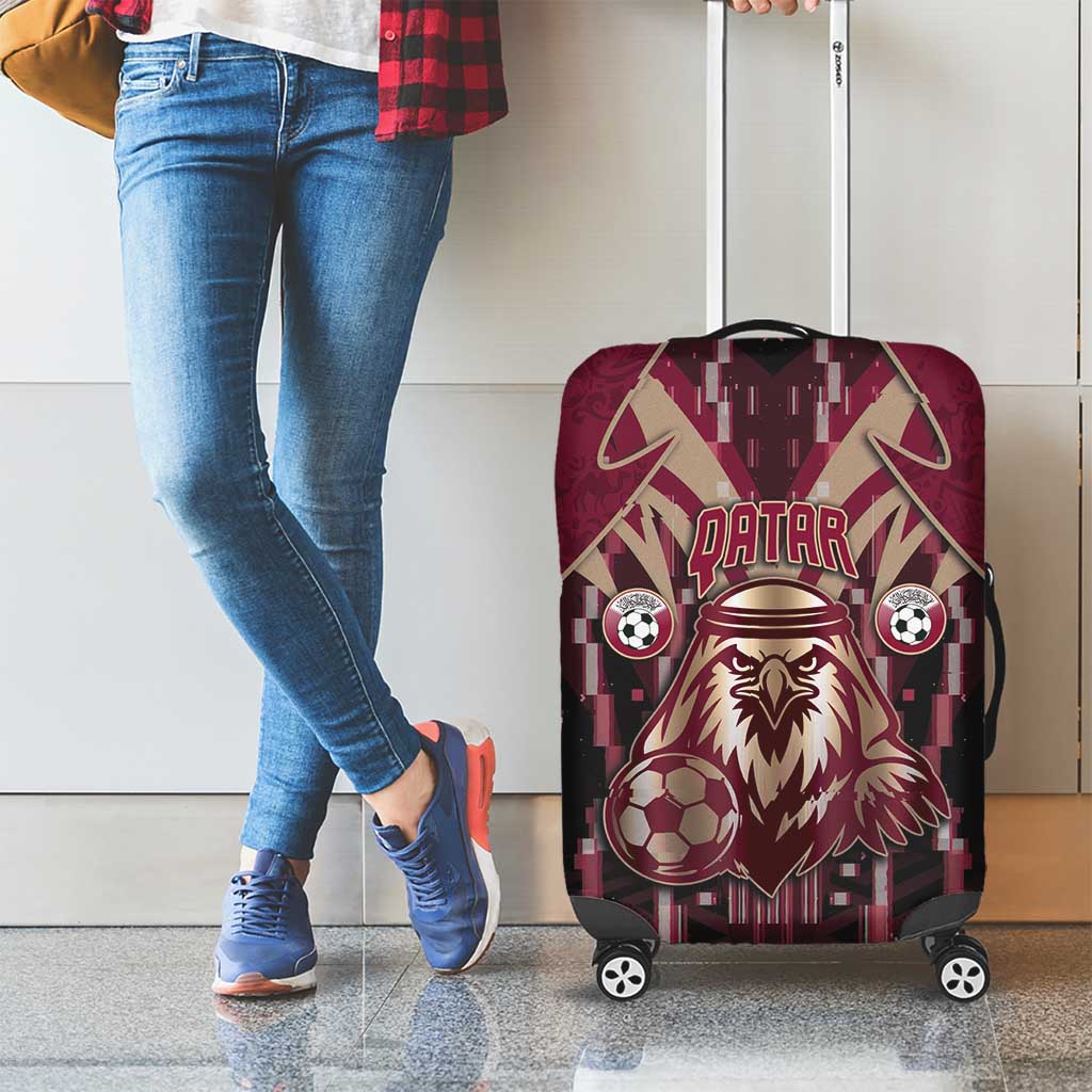 Qatar Football Luggage Cover Glitch Style Falcon With Arabic Patterns