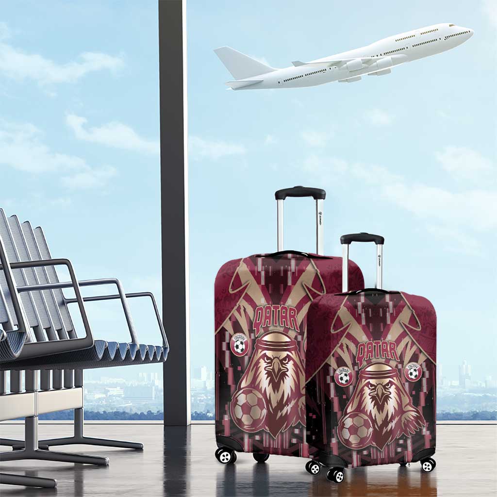 Qatar Football Luggage Cover Glitch Style Falcon With Arabic Patterns