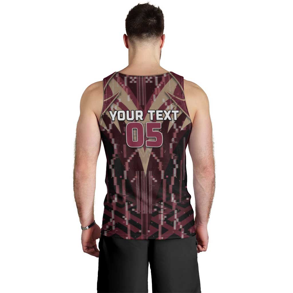 Custom Qatar Football Men Tank Top Glitch Style Falcon With Arabic Patterns