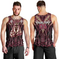 Custom Qatar Football Men Tank Top Glitch Style Falcon With Arabic Patterns