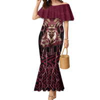 Custom Qatar Football Mermaid Dress Glitch Style Falcon With Arabic Patterns
