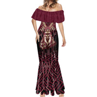 Custom Qatar Football Mermaid Dress Glitch Style Falcon With Arabic Patterns