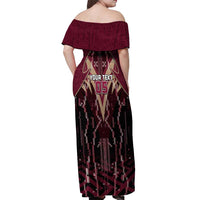 Custom Qatar Football Off Shoulder Maxi Dress Glitch Style Falcon With Arabic Patterns