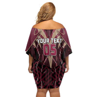 Custom Qatar Football Off Shoulder Short Dress Glitch Style Falcon With Arabic Patterns